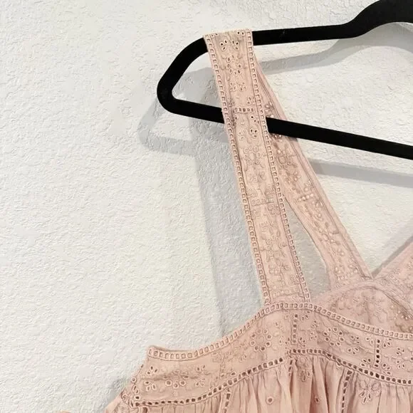 Unsubscribed Pink Eyelet Cami Tank Top Sleeveless Cotton Boho Casual Festival - Picture 4 of 8